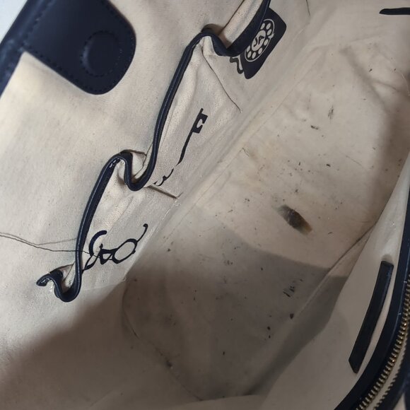 Jonathan Adler Geometric Tote Bag Leather Blue White Yellow Large Shoulder Purse - Picture 11 of 16